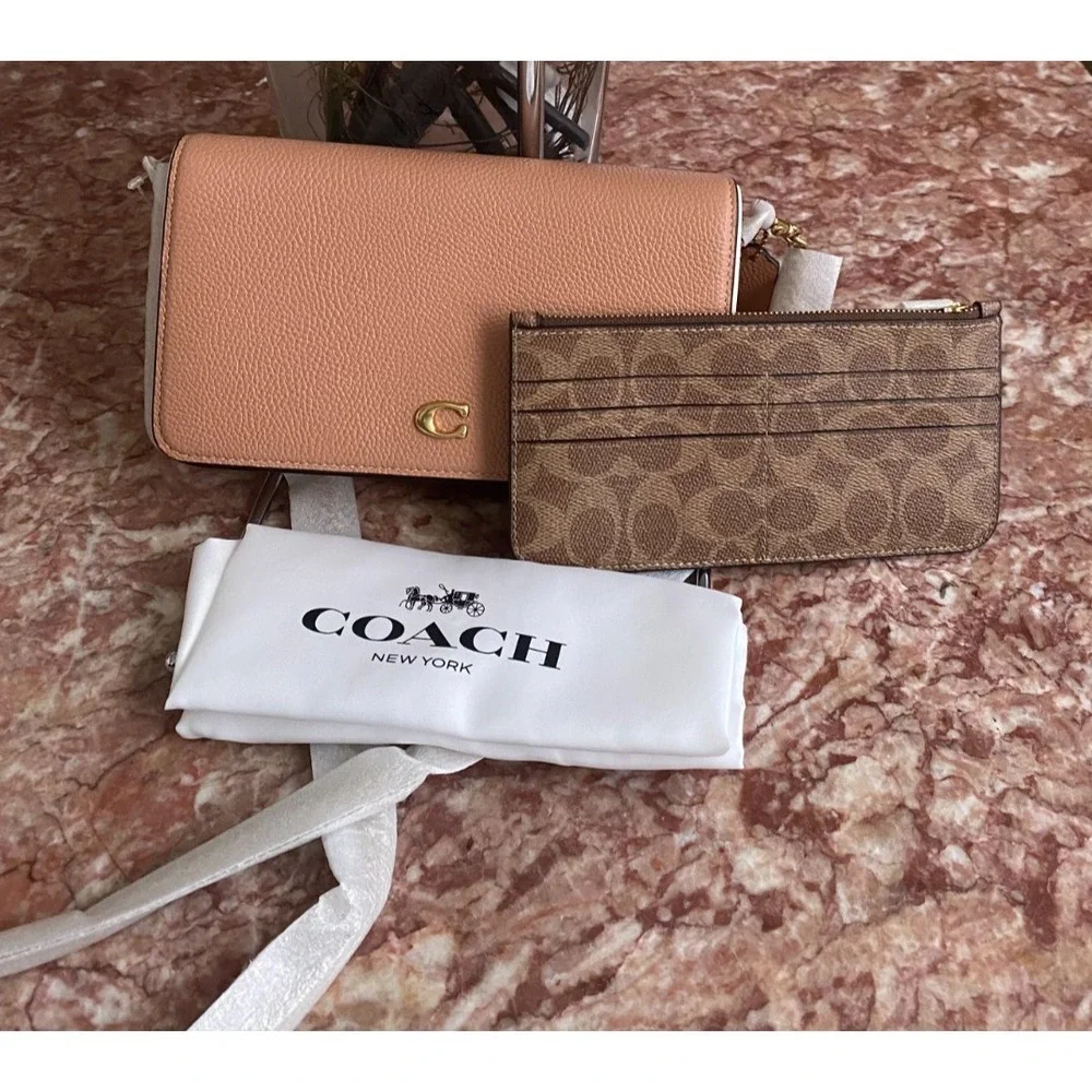 NWT Coach Mila Peach Leather Crossbody Bag with Removable Signature Pouch, $225